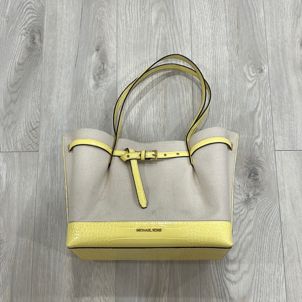 MICHAEL KORS. Emilia Large Canvas and Crocodile Embossed Tote Bag.